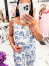 French Country Printed Summer Pants in Blue