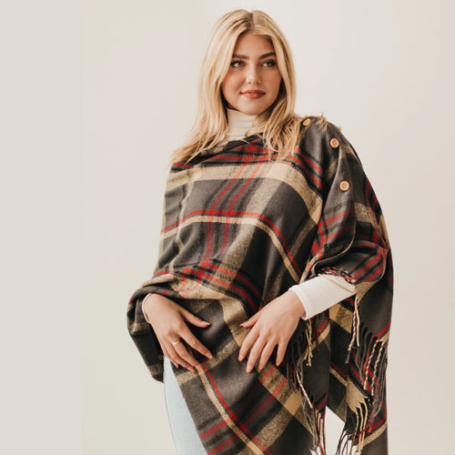 Elsa Plaid Shawl Scarf (Grey)