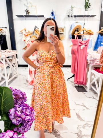 Petite Floral Print Cream Orange Dress