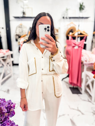 Tan Lines & Good Vibes Button Up Top White