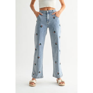 Wildflower Embroidered Denim (Medium Wash)