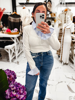 Always Polished Layered Top (Ivory/Sky Blue)