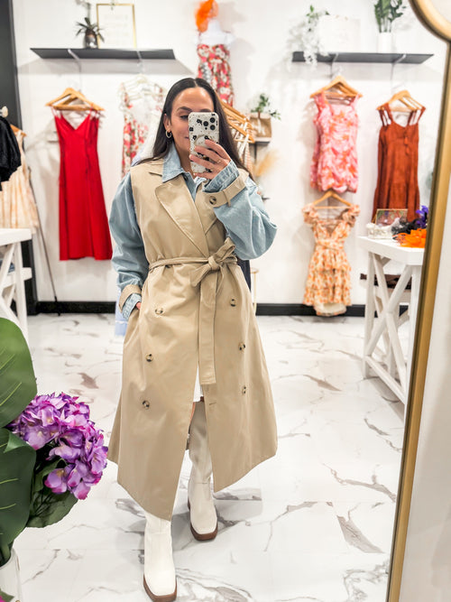 Like No Other Denim Trench Coat (Taupe)