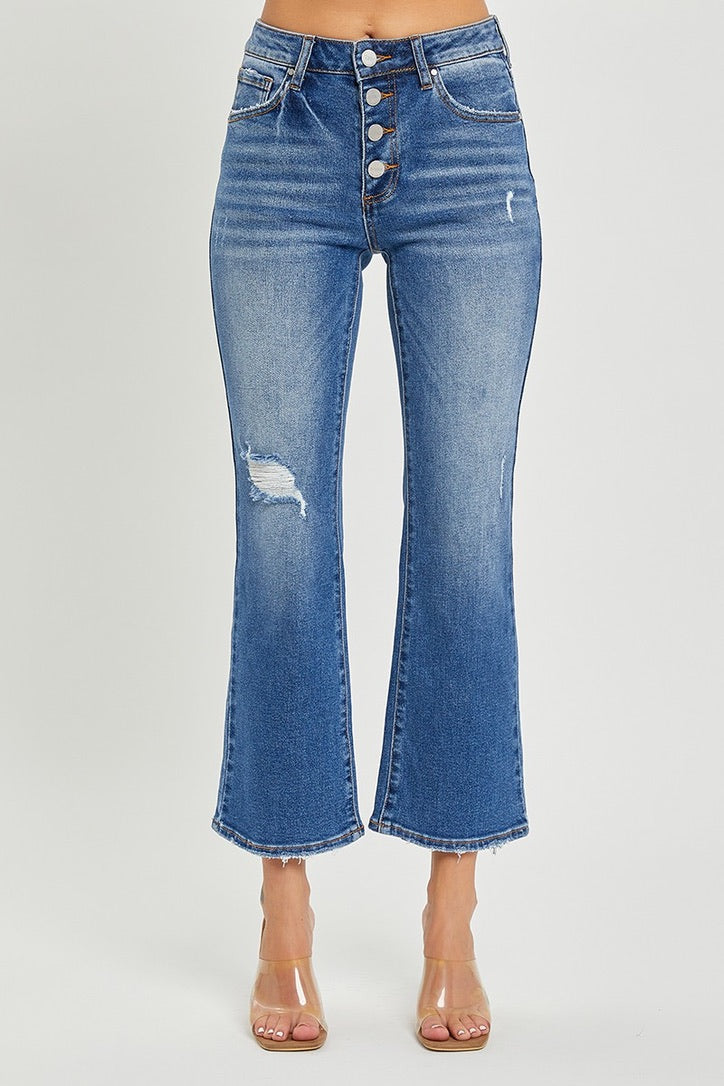 Prove Me Wrong Cropped Flare Jeans (Dark Wash)