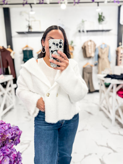 Faux Fur Hoodie Cardigan In White