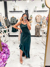 Guest Book Ruffle Slit Dress (Hunter Green)