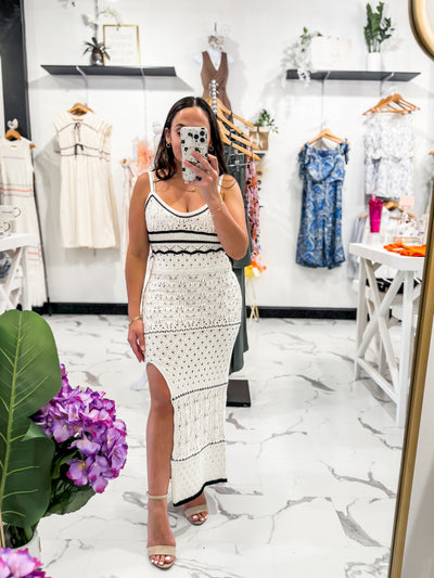 A Good Time Crochet Slit Dress (Ivory)