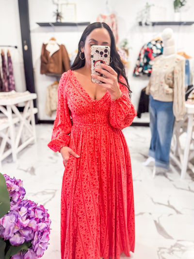 Easy Darling Floral Maxi Dress (Cherry Tomato)