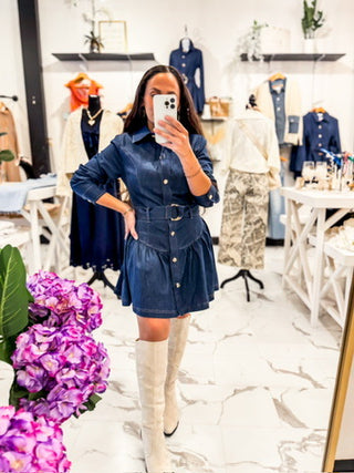 How to Wear a Denim Dress with Tall Boots