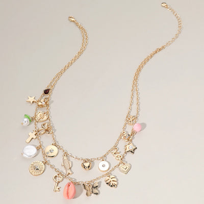 Sandy Layered Charm Necklace (Pink)