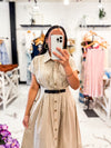 Trip of a Lifetime Striped Midi Dress Brown