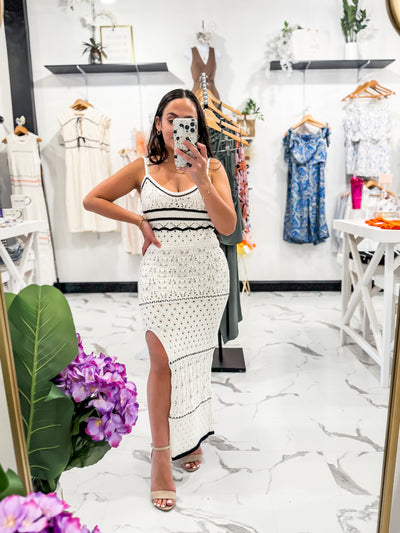 A Good Time Crochet Slit Dress (Ivory)