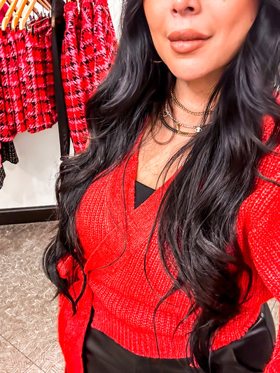Carsyn Wrap Knit Sweater (Red)