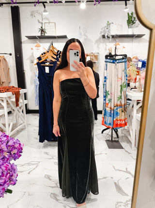 Velvet Dark Green Flare Maxi Dress