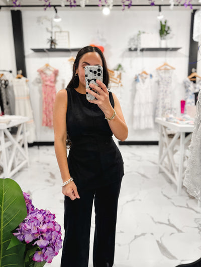 Cool Girl Vibes Linen Set (Black)
