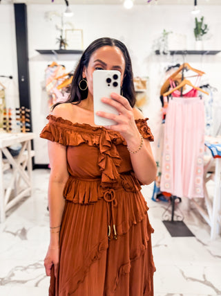 Vintage Havana Ruffle Top & Skirt Set In Sand