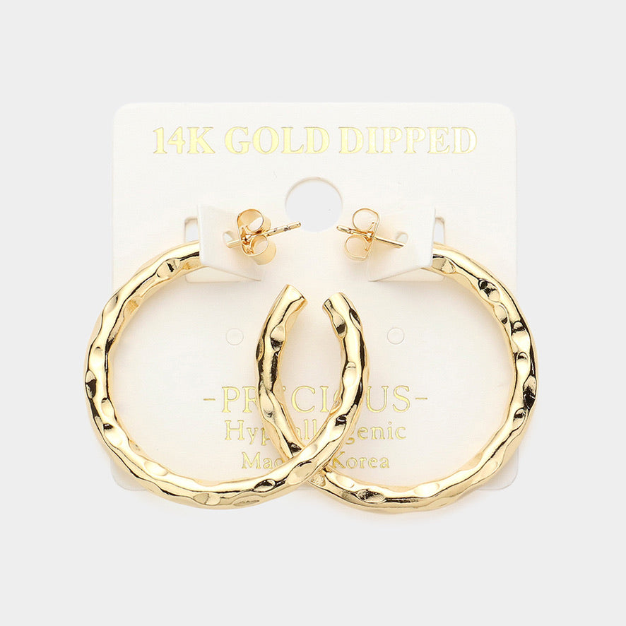 Evelyn Crushed Hoop Earrings (Gold)