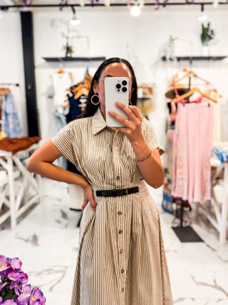 Stripe Cotton Flare Fit Belted Dress