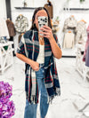 Bella V Boutique Alpine Wrap Plaid Poncho (Navy)