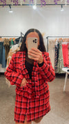 Material Girl Houndstooth Tweed Jacket (Ruby Red)