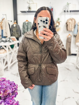 Don't Mind Me Puffer Pullover (Dark Olive)