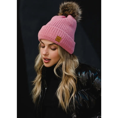 Peppermint Pom Beanie (Pink)