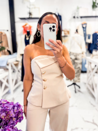 Iconic It Girl Strapless Top (Beige)