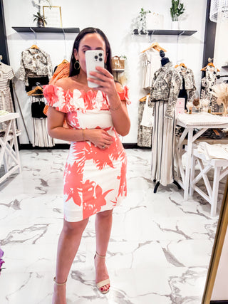Flirt Factor Ruffle Printed Dress (Coral)