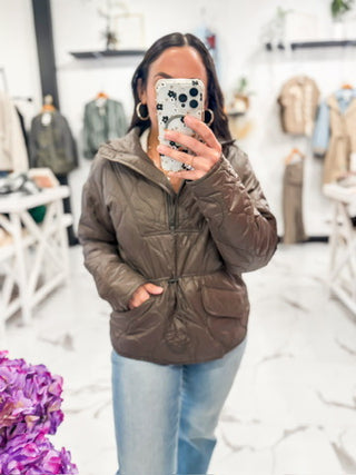 Don't Mind Me Puffer Pullover (Dark Olive)