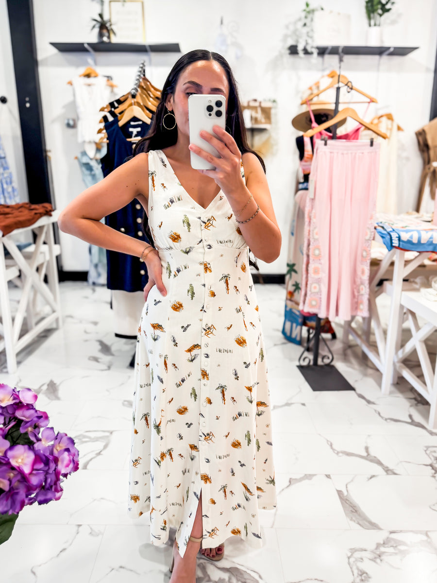 Wish You Were Here Linen Dress Cream