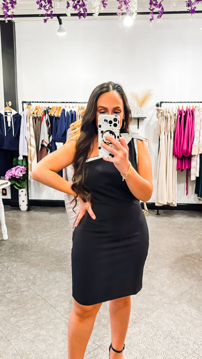 Bella V Boutique Rhinestone Bow Detail Black Dress