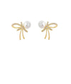 Olivia Pearl Ribbon Earrings (Gold)