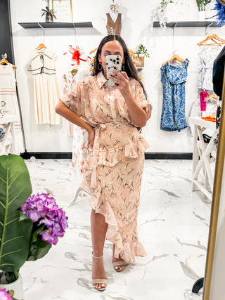 My Plus One Floral Button Dress (Peach)