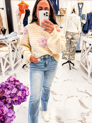 Floral Print Cable Sweater