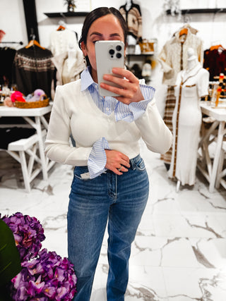 Always Polished Layered Top (Ivory/Sky Blue)