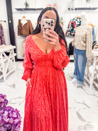 Easy Darling Floral Maxi Dress (Cherry Tomato)