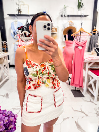 Red Stitch White Denim Skort