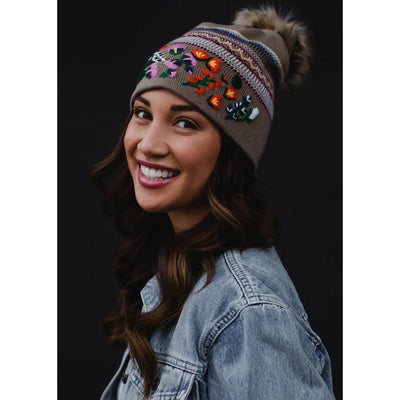 Appalachia Floral Pom Beanie (Tan)