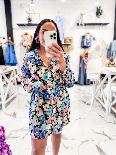 Living Life In Full Bloom Shirt Romper (Blue)