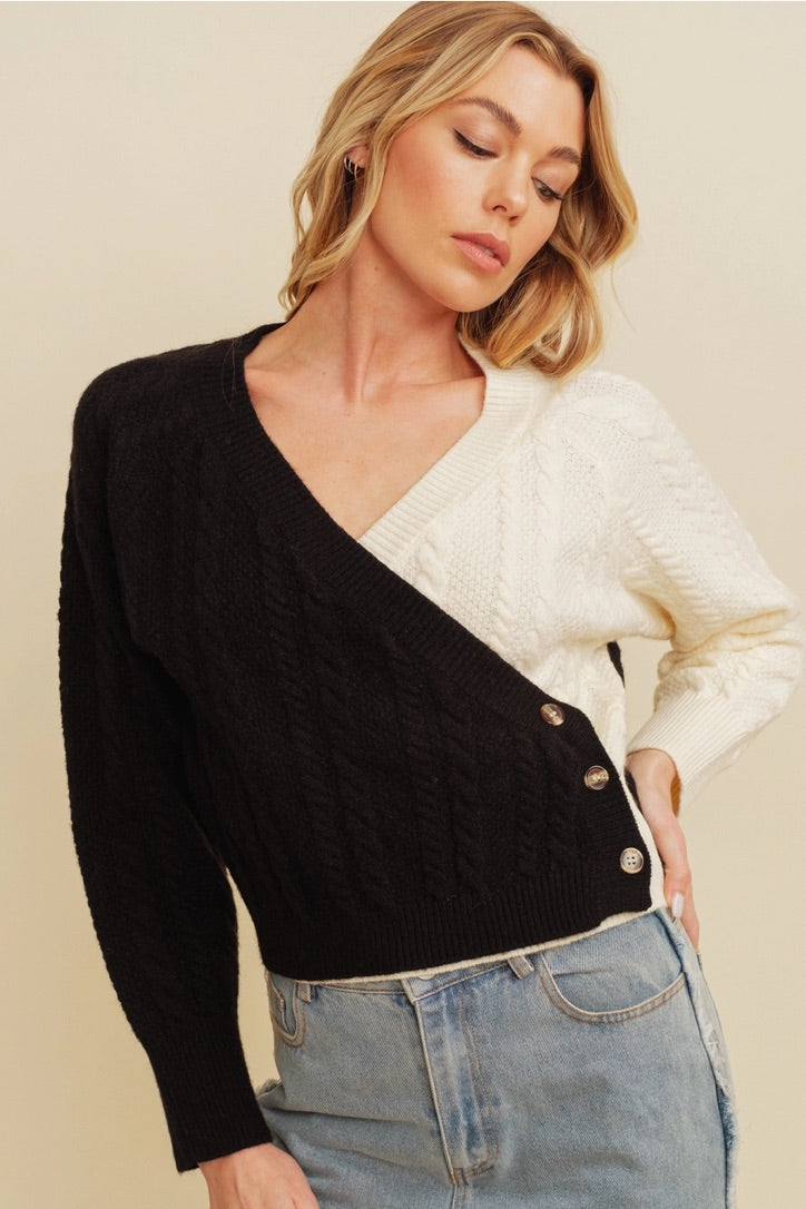 Bunny Slope Color Block Sweater (Black/White)