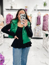 Bella V Boutique Gilded Faux Leather Puffer Vest in Kelly Green