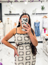 Mel Crochet Cutout Midi Dress (Natural/Black)