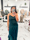 Guest Book Ruffle Slit Dress (Hunter Green)