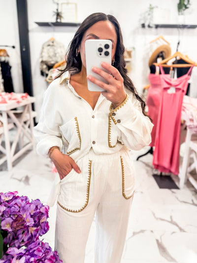 Tan Lines & Good Vibes Wide Leg Pants (White)