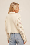 Neutral Girly Scalloped Knit Cardigan (Natural)