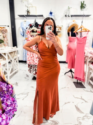 Sundown Slip Linen Maxi Dress Amber