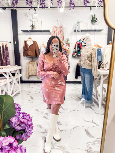 Blush & Boots Satin Printed Dress (Vintage Rose)