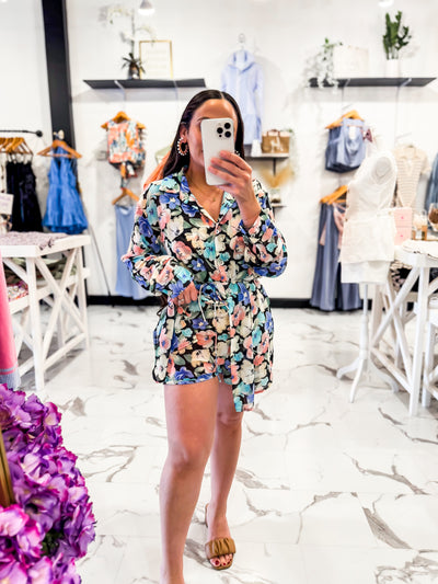 Living Life In Full Bloom Shirt Romper (Blue)