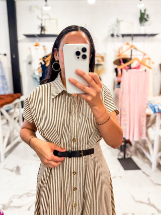 Brown Stripe Midi Flare Dress