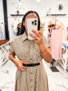 Brown Stripe Midi Flare Dress